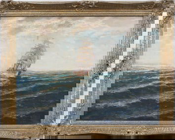 Erich Wagner Signed Vintage American or European Impressionist Seascape Large Framed Oil Painting
