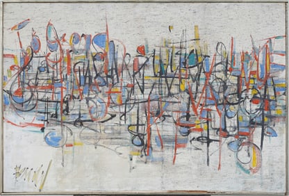 Vintage American Modernist Period Abstract Expressionist Framed Signed Original Oil Painting