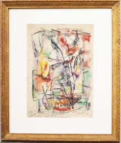 Well Framed Norman Carton (b. 1908-1980) Vintage Abstract Watercolor with Personal Message
