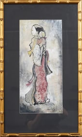 Vintage Signed Modernist Mother and Child Framed Original Painting