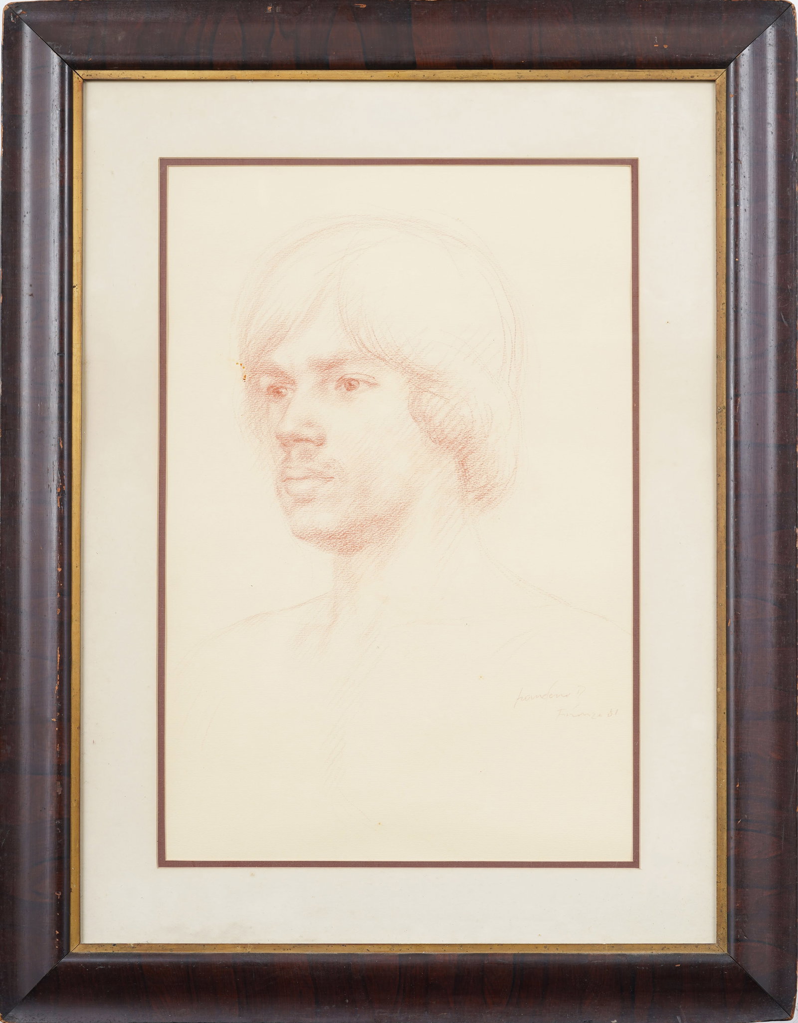 Vintage American or European Signed Realist Male Portrait Framed Original Drawing (1 of 5)