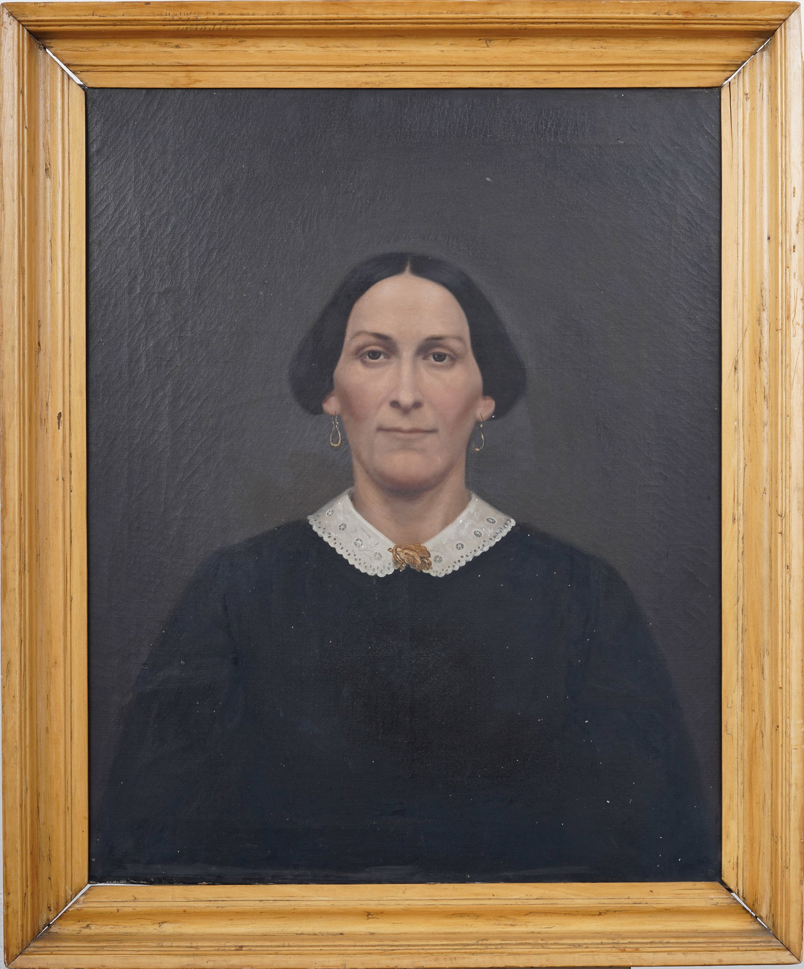 "Do You Like the Soup?" Antique American School Woman Portrait Framed Original Oil Painting: Antique American oil painting. Oil on canvas. Framed. Measuring: 35 by 29 inches overall, and 30 by 24.75 painting alone. Please see all images for condition. Size is measured and written on the back 