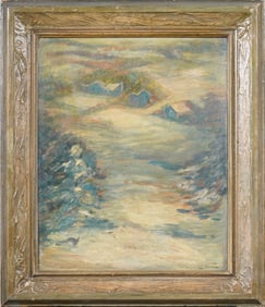 Signed Vintage American Impressionist Winter Landscape Framed Original Oil Painting