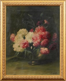 Frederick Fenetty 1854 -1915 Antique American Original Carnation Flower Still Life Framed Painting