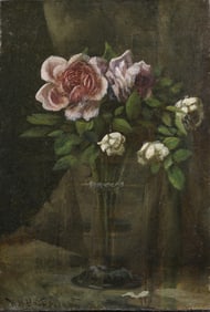 William Henry Yates (1845-1934) Antique American Impressionist Flower Still Life Oil Painting