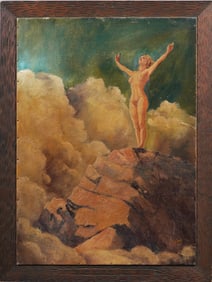 C. O. Brook 1941 "Those Who Live Naked are Closest to God" Vintage Nudism Propaganda Painting