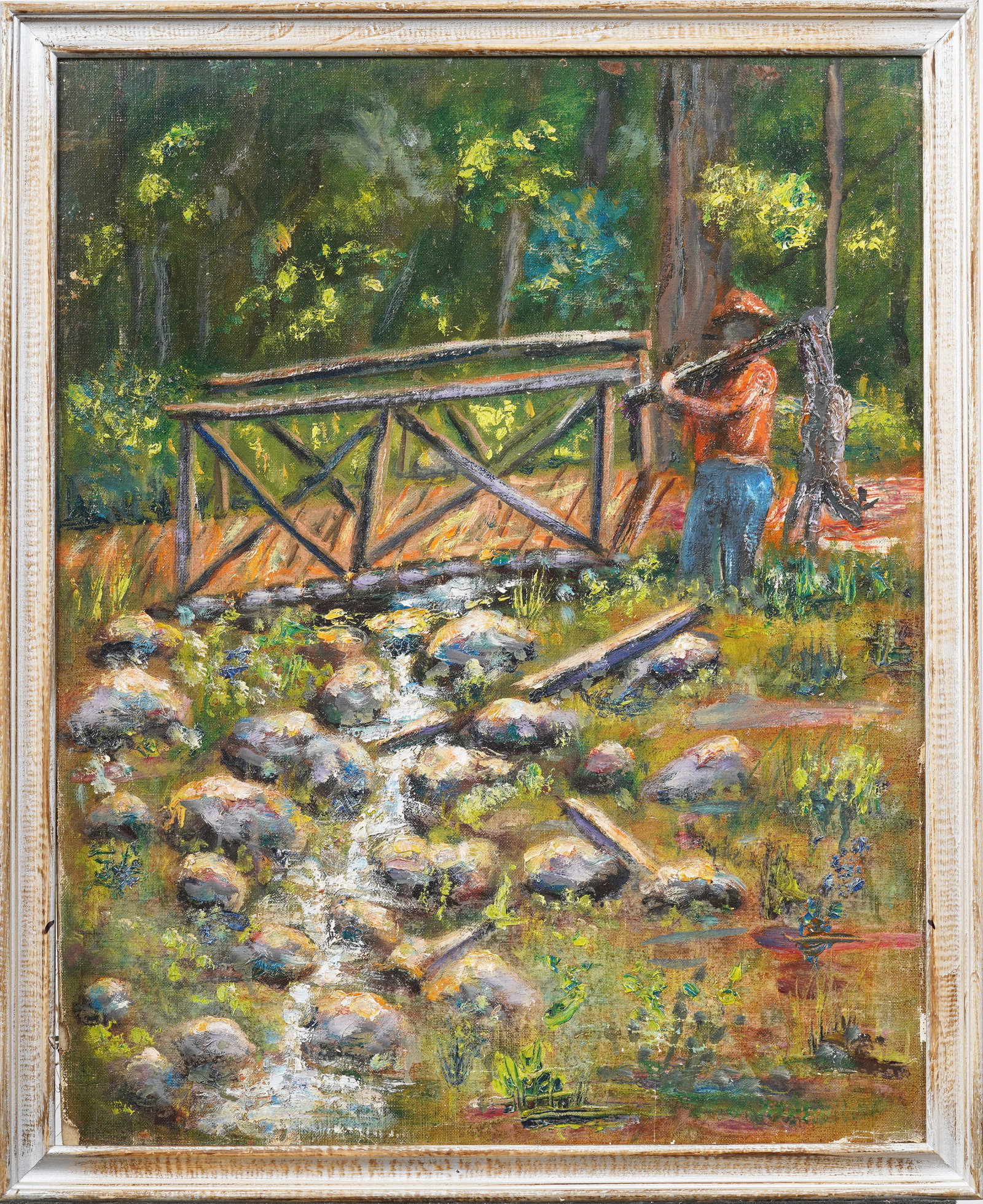 Antique American Original Oil Painting Game Hunting Scene: Antique American oil painting. Oil on canvas board. Signed. Framed. Measuring: 22 by 18 inches overall, and 20 by 15.75 painting alone. Please see all images for condition. Size is measured and writte