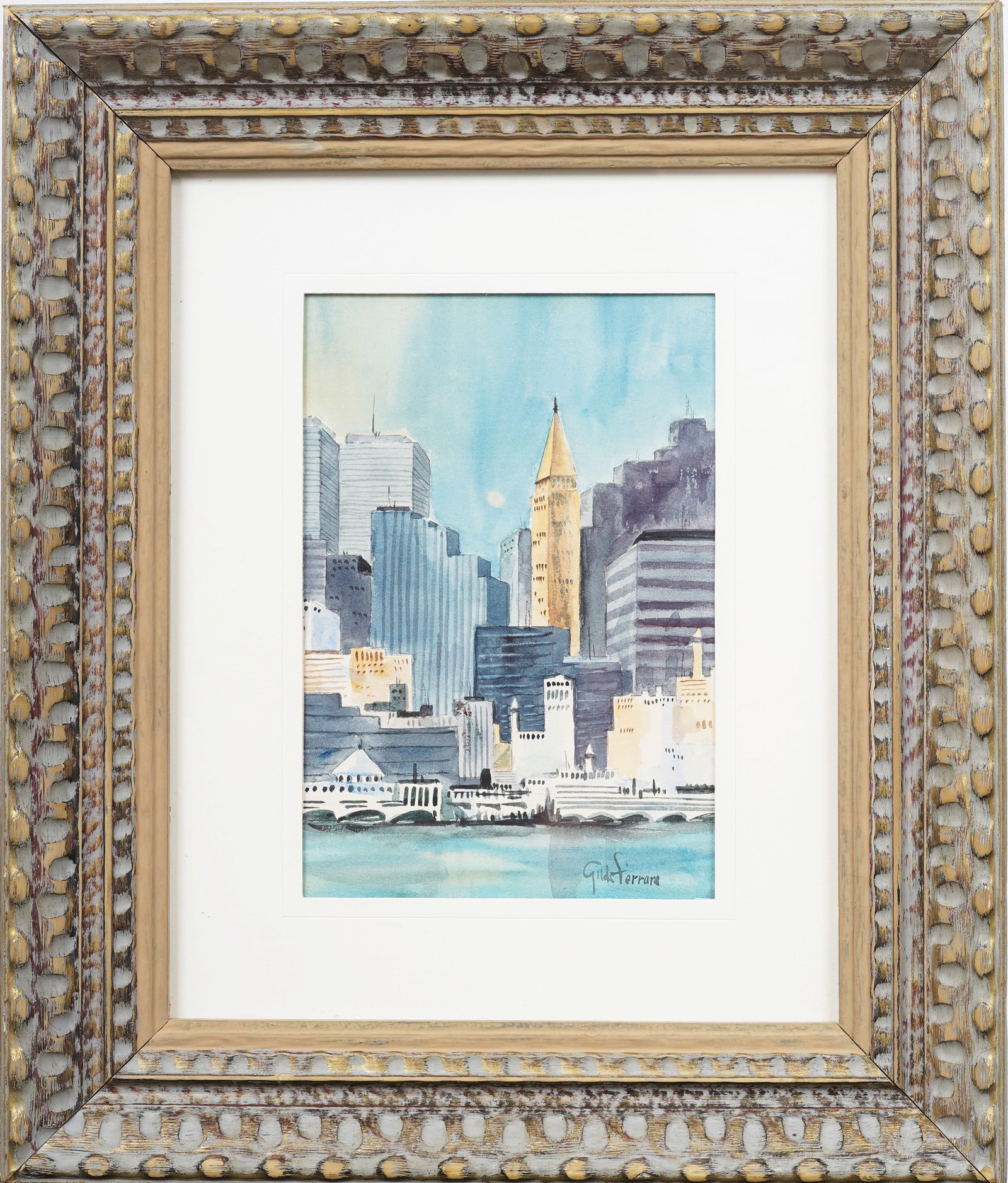 Vintage American New York City Skyline Watercolor Signed Original Watercolor (1 of 6)