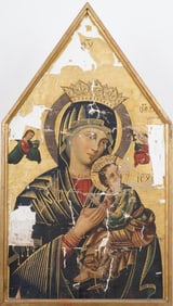 Antique or Vintage Old Master Fragment Religious Portrait Framed Original Fresco Painting on Canvas