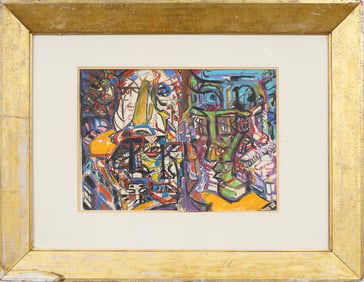Vintage New York School American Modernist Abstract Framed & Signed Original Pastel Painting