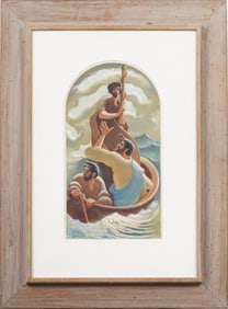 Finely Painted Symbolist Seascape Male Portrait Sailboat Framed Modern Original Oil Painting
