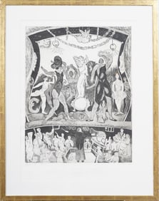 Vintage Signed Swiss Modernist Opera Scene Figurative Framed Print