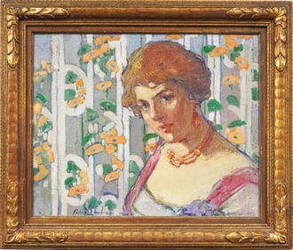 Vintage American Impressionist Nicely Framed Signed Illegibly Young Woman Portrait Oil Painting