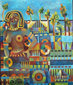 Tomas Pineda Matus Large Contemporary Mexican Modernist Portrait Original Oil Painting