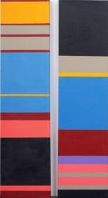 Pair of Large Vintage American Modernist Geometric Abstract Original Oil Paintings