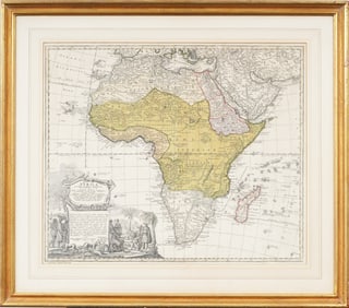 Superb large c.18th map of Africa by the German Homann family of mapmakers Framed