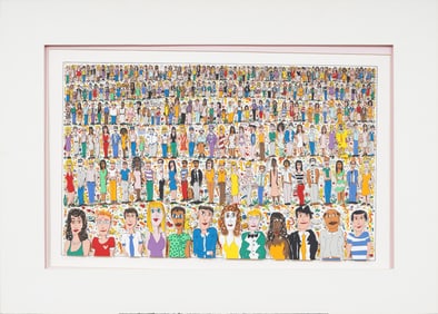 James Rizzi Framed Limited Edition Pop Art Color Screenprint With 3d Collage Signed "People"
