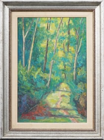 Lester Gunter (B.1936) Vintage Jamaican-American Modernist Abstract Landscape Exhibited Oil Painting