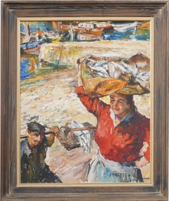 Pal Fried (1893 - 1976) Vintage French Impressionist Fishing Village Portrait Seascape Oil Painting
