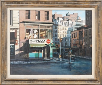 Vintage Super Realist Framed American School New York Street Scene Original Oil Painting