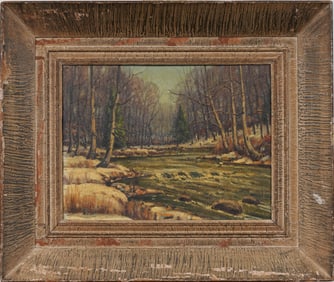 Signed Antique or Vintage American Impressionist Winter Landscape Framed Original Oil Painting