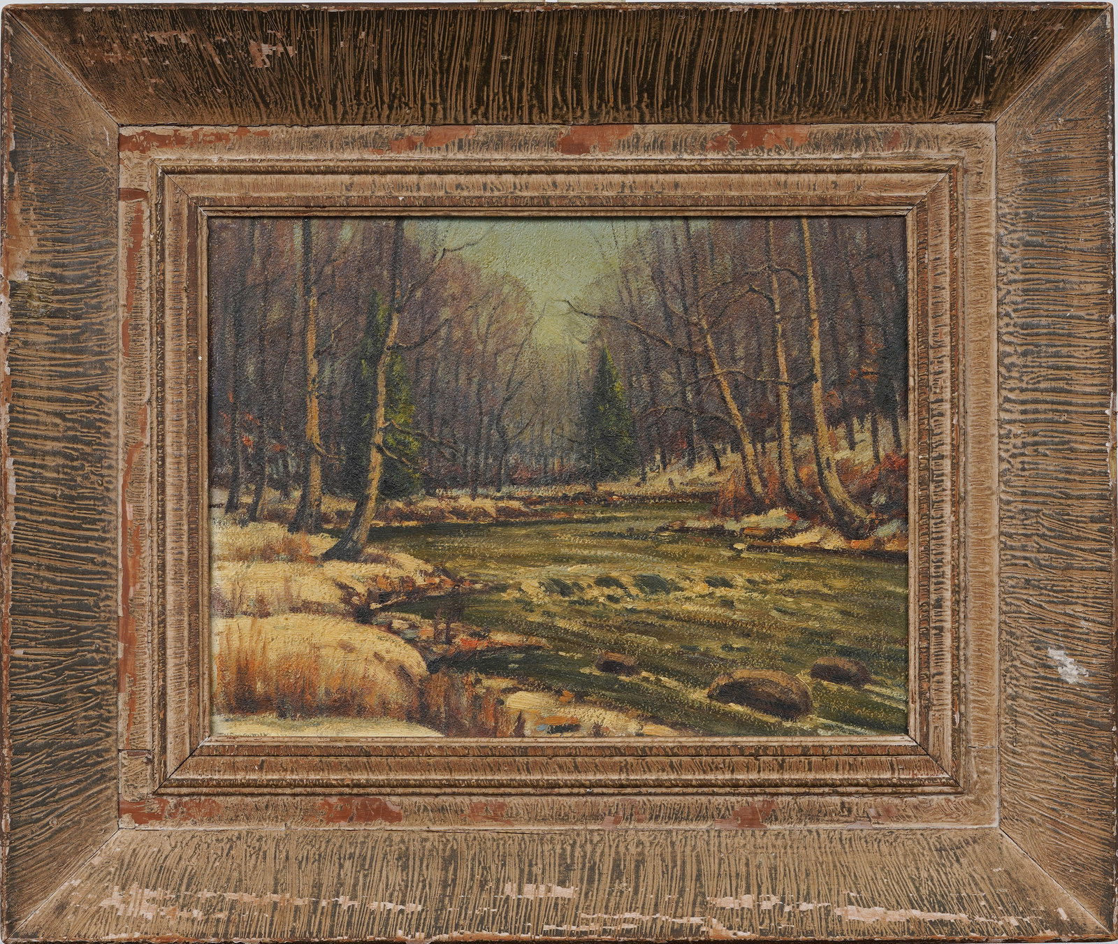 Signed Antique or Vintage American Impressionist Winter Landscape Framed Original Oil Painting (1 of 7)