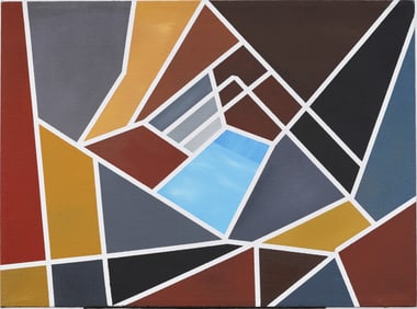 Vintage American MCM Abstract Geometric Original Large Modernist Oil Painting
