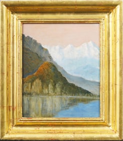 Vintage American School Modernist Mountain Landscape Original Oil Painting
