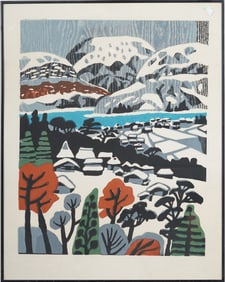 Hide Kawanishi Vintage Japanese Modernist "Snow at the Lakeside" Framed Print