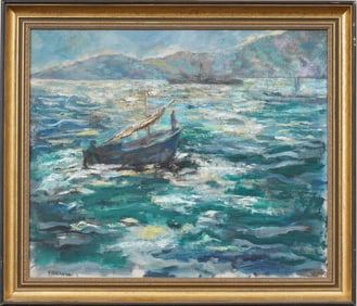 Signed Friedmann Vintage American Impressionist Sailboat Seascape Framed Original Oil Painting