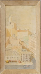 Vintage Exhibited American Modernist Boston Cityscape Framed Original Woman Artist Oil Painting