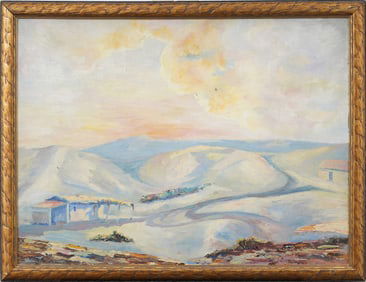 Antique American School Impressionist Framed Landscape Signed Original Oil Painting