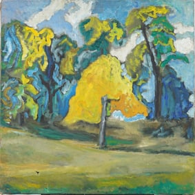 Vintage Signed American Modernist Landscape Original Oil Painting