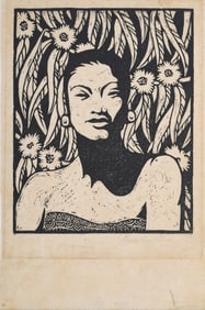 Vintage American or European Modernist Woman Portrait Signed Print
