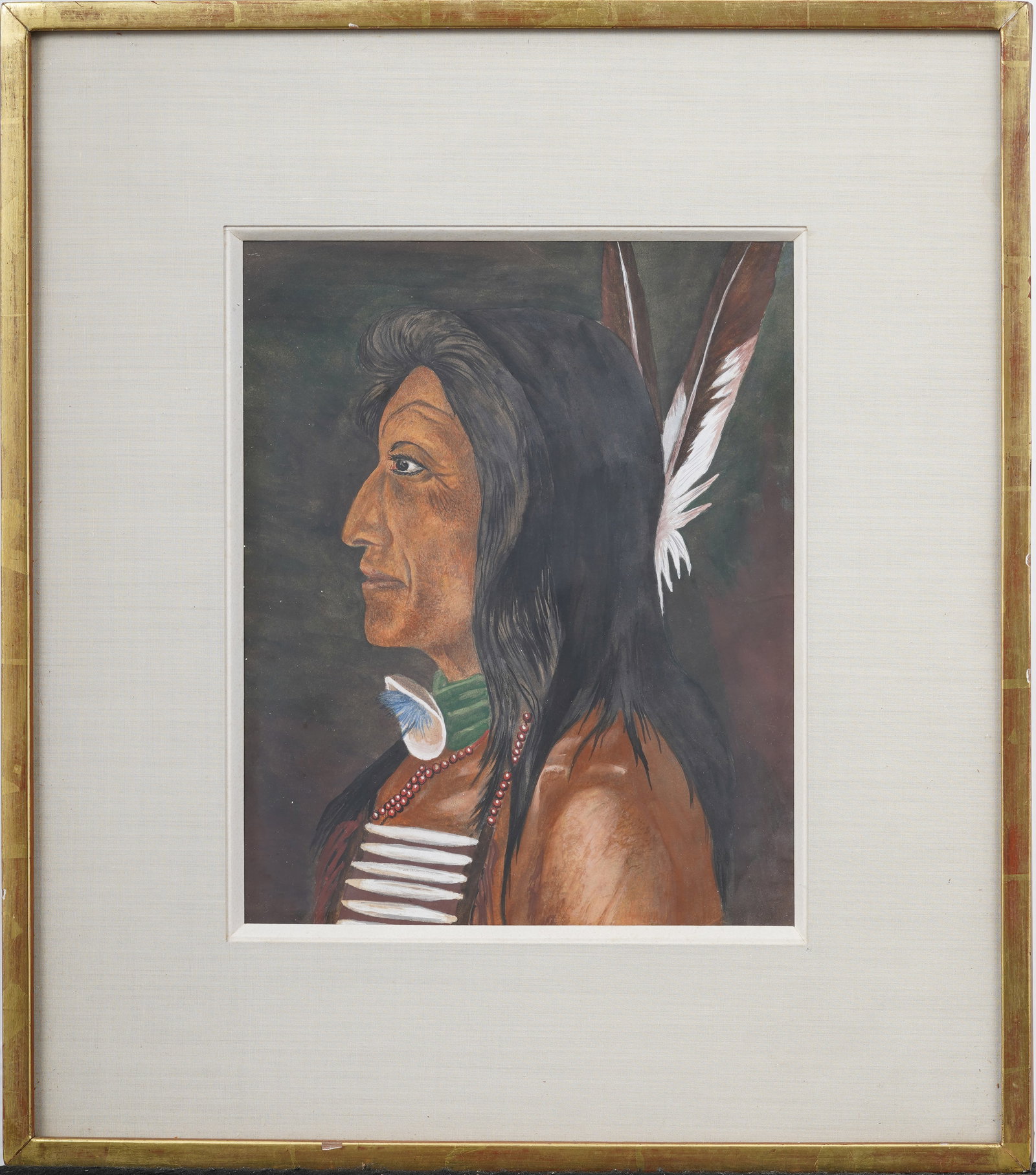 Vintage American School Native American Portrait Framed Original Painting (1 of 6)