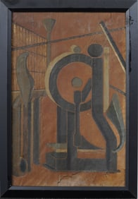 Gordon Baird Signed American Abstract Modernist Framed Interior Scene Albright Knox Provenance