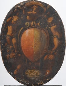 Signed 1549 Old Master Antique European Religious Angels and Shield Original Oil Painting