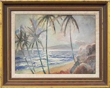 Vintage American Impressionist Hawaiian Seascape Tropical Framed Original Seascape Oil Painting