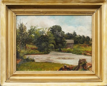 Sheboygan Wisconsin 1885 Antique American Framed Landscape Original Oil Painting