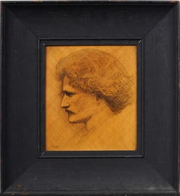 Vintage Signed "HW 97" American or European Modernist Portrait Framed Original Drawing