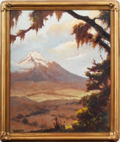 Antique or Vintage American School California Framed Mountain Landscape Original Oil Painting