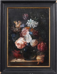 Finely Painted Antique or Vintage European Old Master Style Flower Still Life Framed Oil Painting