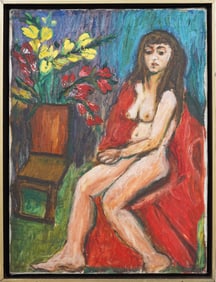 Vintage American School Nude Woman Portrait Interior Scene Framed Original Oil Painting