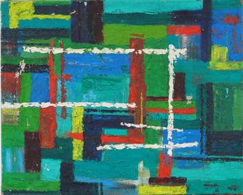 Early Vintage American Exhibited Abstract Expressionist Original Oil Painting