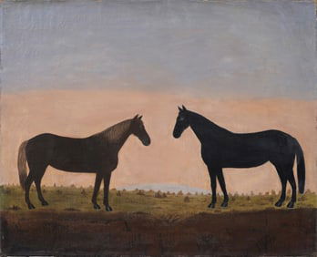 Signed 1862 Antique American Horse Portrait Landscape Finely Painted Large Original Oil Painting