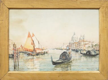 Signed Nicely Framed Vintage or Antique Italian Impressionist Venice Cityscape Watercolor Painting