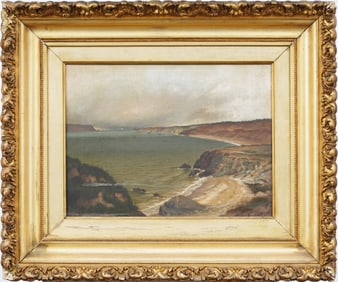 Antique American Signed Coastal Landscape Dated Framed Original Seascape Oil Painting