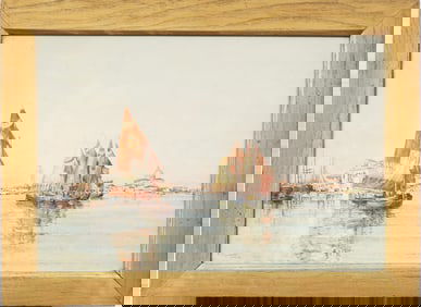 Signed Nicely Framed Vintage or Antique Italian Impressionist Venice Cityscape Watercolor Painting