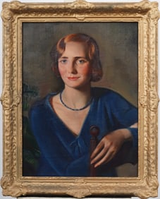 Antique or Vintage American Realist Woman Portrait Newcomb Macklin Frame Oil Painting