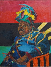 Large Vintage American Pop Art Modernist Oil Painting Portrait of Marcus Garvey